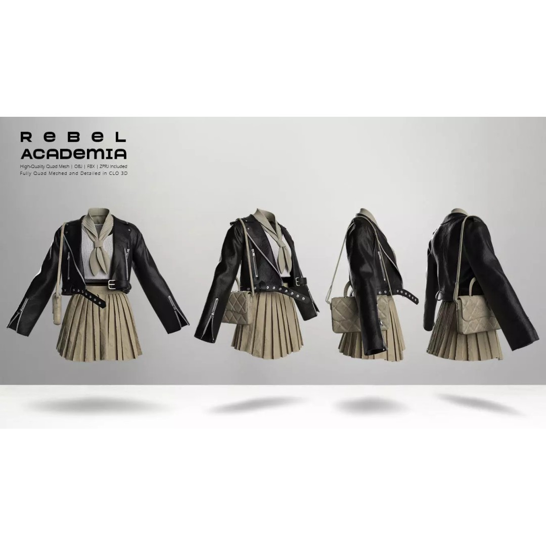 Rebel Academia 3D Model – Stylish Academic Uniform, FBX, Game-Ready - View 4