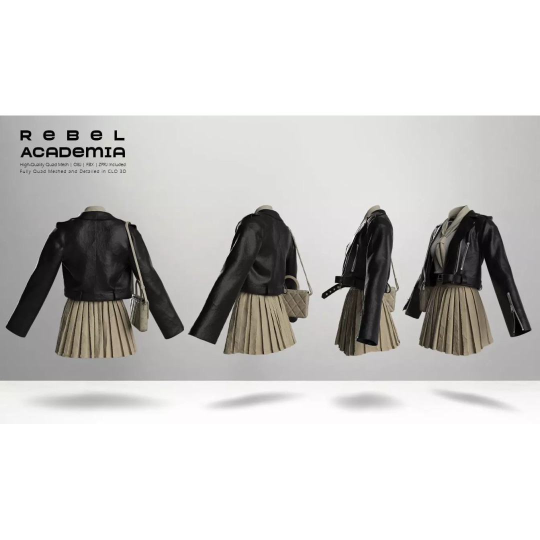 Rebel Academia 3D Model – Stylish Academic Uniform, FBX, Game-Ready - View 5