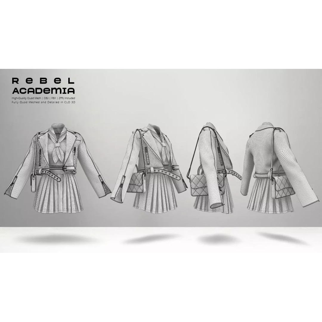 Rebel Academia 3D Model – Stylish Academic Uniform, FBX, Game-Ready - View 6