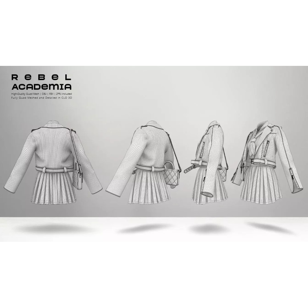 Rebel Academia 3D Model – Stylish Academic Uniform, FBX, Game-Ready - View 7