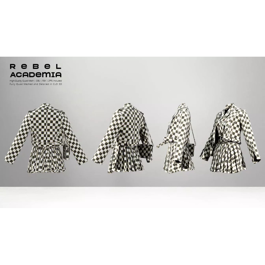 Rebel Academia 3D Model – Stylish Academic Uniform, FBX, Game-Ready - View 9