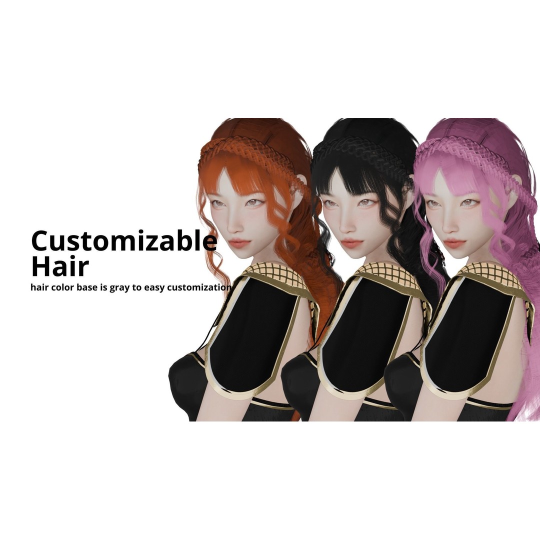 Priestess Girl 3D Model – Low Poly Game Ready Character, FBX, OBJ - View 10