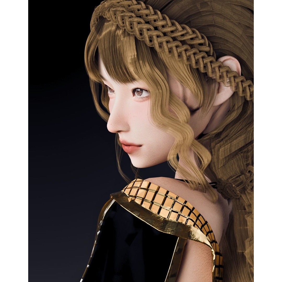 Priestess Girl 3D Model – Low Poly Game Ready Character, FBX, OBJ - View 12