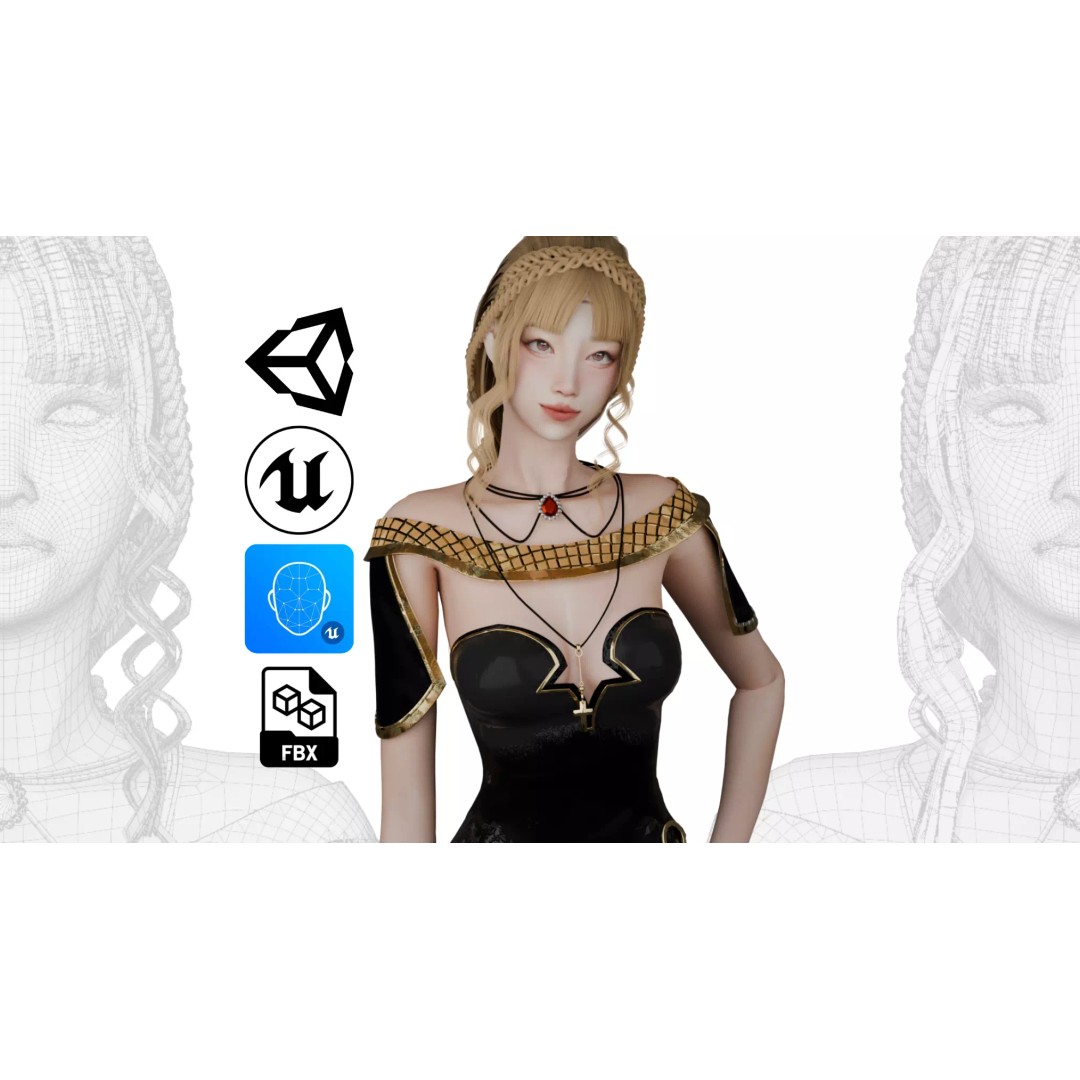 Priestess Girl 3D Model – Low Poly Game Ready Character, FBX, OBJ - View 2