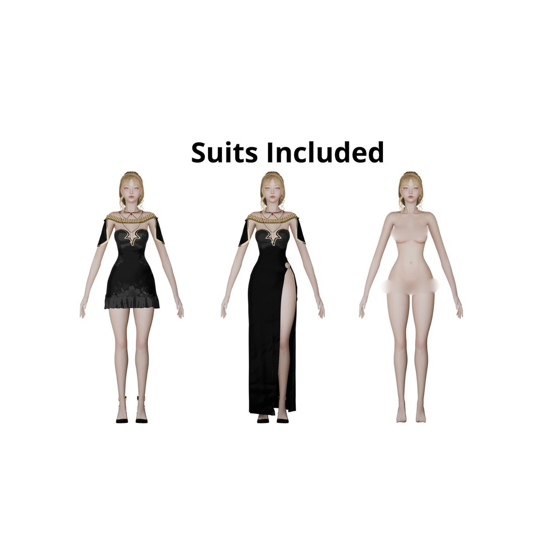 Priestess Girl 3D Model – Low Poly Game Ready Character, FBX, OBJ - View 3