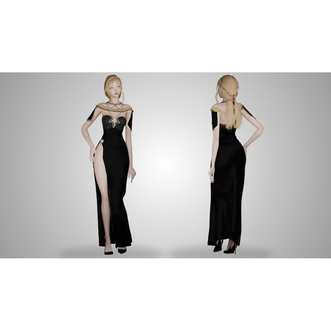 Priestess Girl 3D Model – Low Poly Game Ready Character, FBX, OBJ - View 5