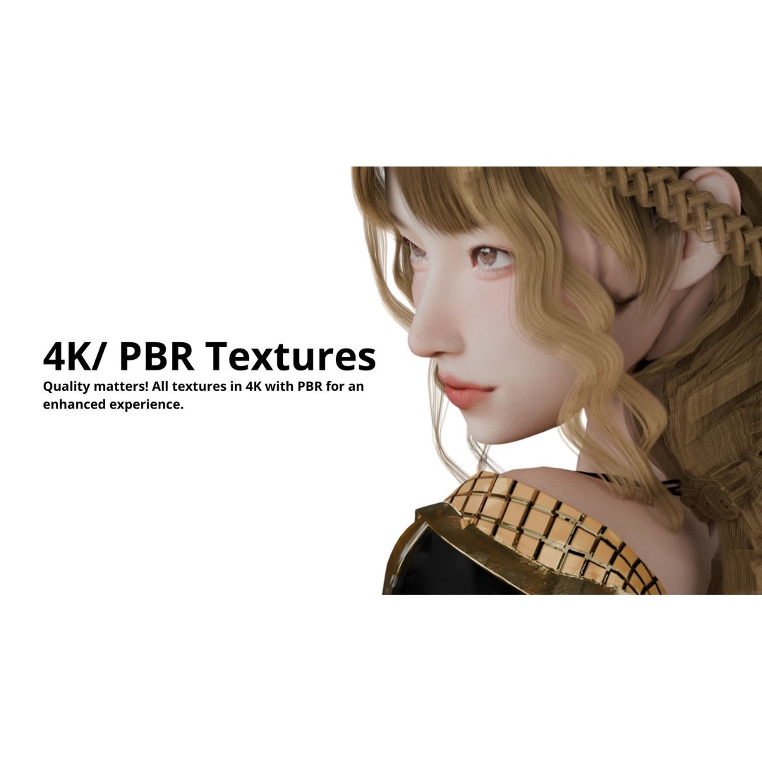 Priestess Girl 3D Model – Low Poly Game Ready Character, FBX, OBJ - View 6