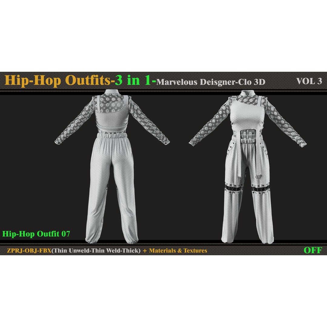 Hip-Hop Outfit 3D Model – Fashion Clothing Set for DazStudio - View 4