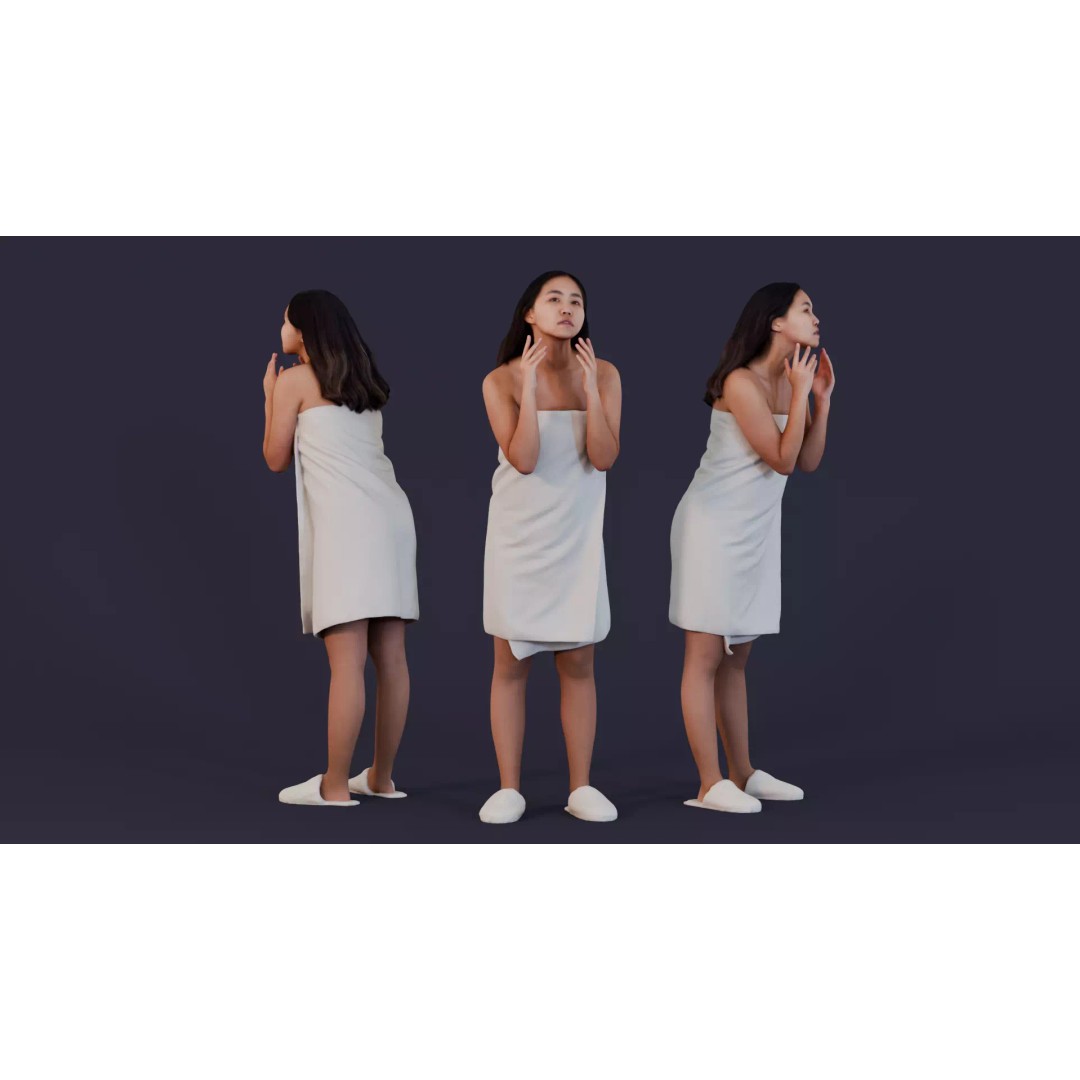 Woman in Towel 3D Model – Photorealistic Bathroom Character, FBX