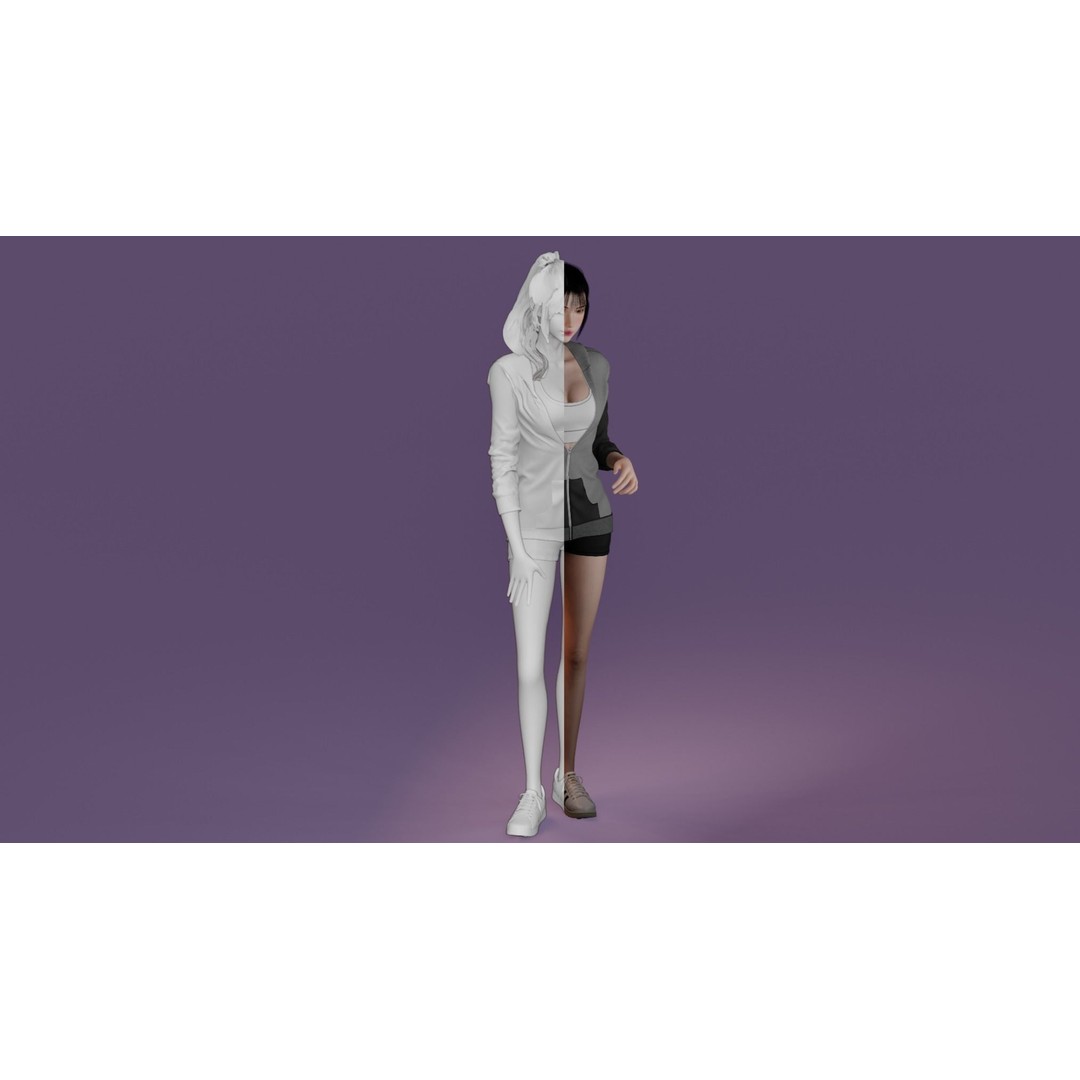 Realistic Girl Character 3D Model – Low Poly Game Ready, Rigged, FBX