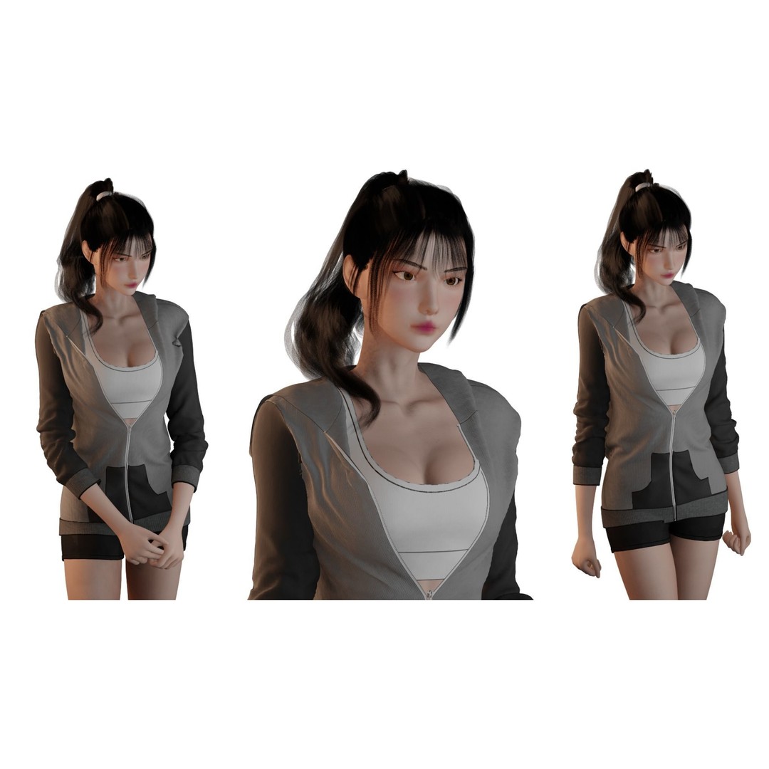 Realistic Girl Character 3D Model – Low Poly Game Ready, Rigged, FBX - View 10