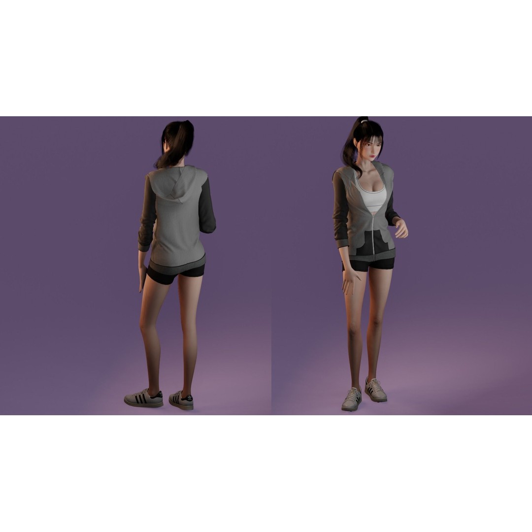 Realistic Girl Character 3D Model – Low Poly Game Ready, Rigged, FBX - View 15
