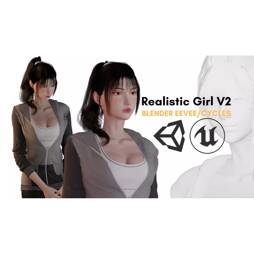 Realistic Girl Character 3D Model – Low Poly Game Ready, Rigged, FBX - View 2