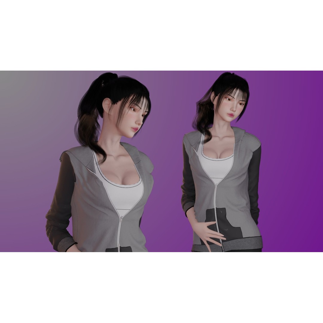Realistic Girl Character 3D Model – Low Poly Game Ready, Rigged, FBX - View 3