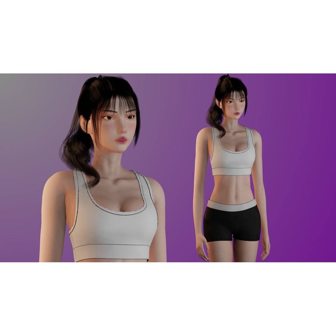 Realistic Girl Character 3D Model – Low Poly Game Ready, Rigged, FBX - View 4