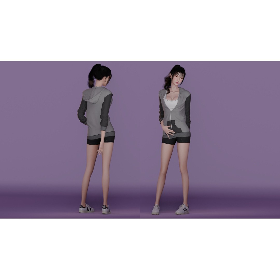 Realistic Girl Character 3D Model – Low Poly Game Ready, Rigged, FBX - View 5