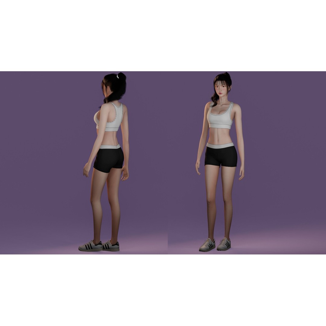 Realistic Girl Character 3D Model – Low Poly Game Ready, Rigged, FBX - View 6