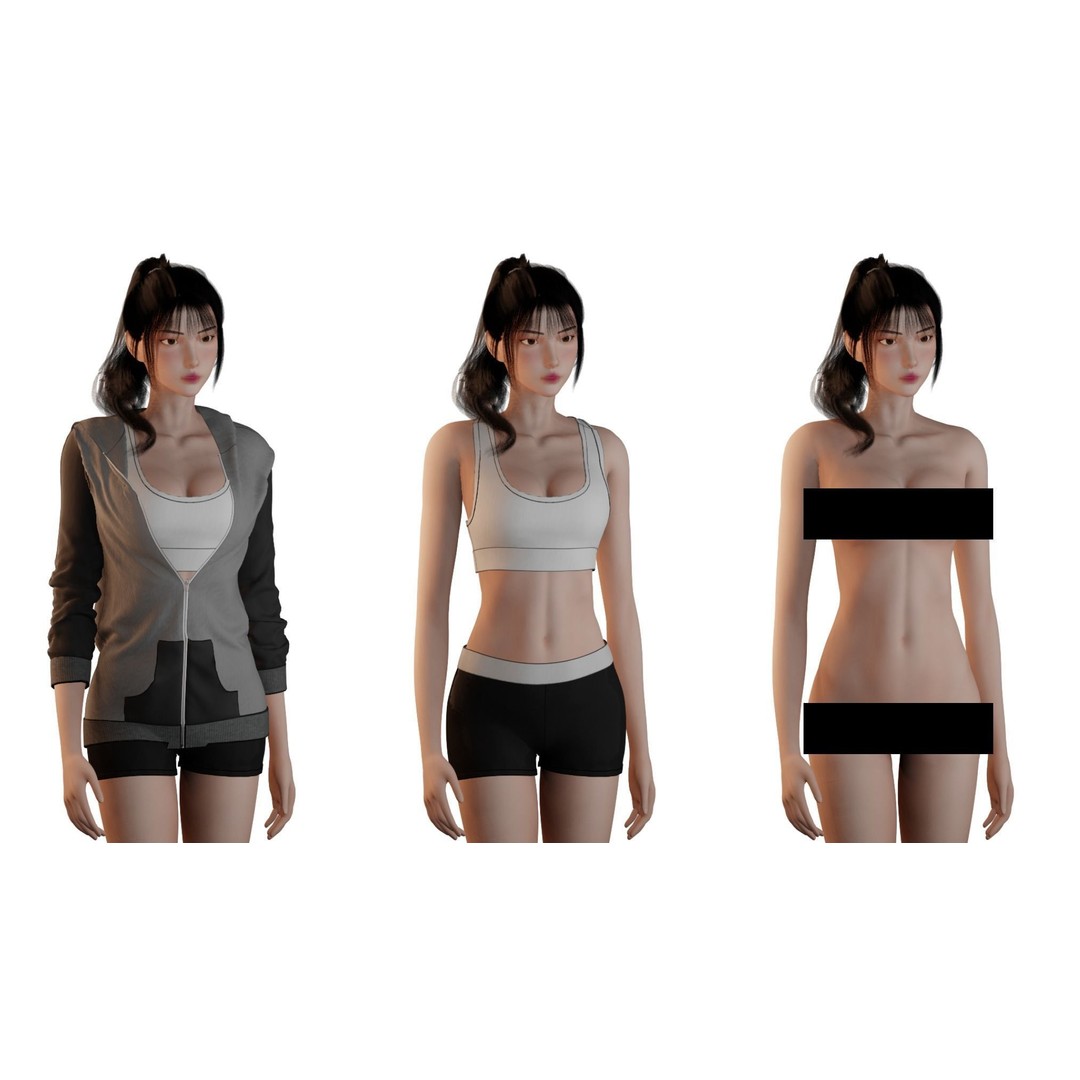 Realistic Girl Character 3D Model – Low Poly Game Ready, Rigged, FBX - View 9