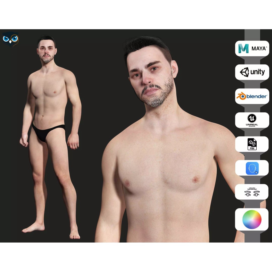 Realistic Man Base Mesh 3D Model – Low Poly Game-Ready Character, FBX - View 2