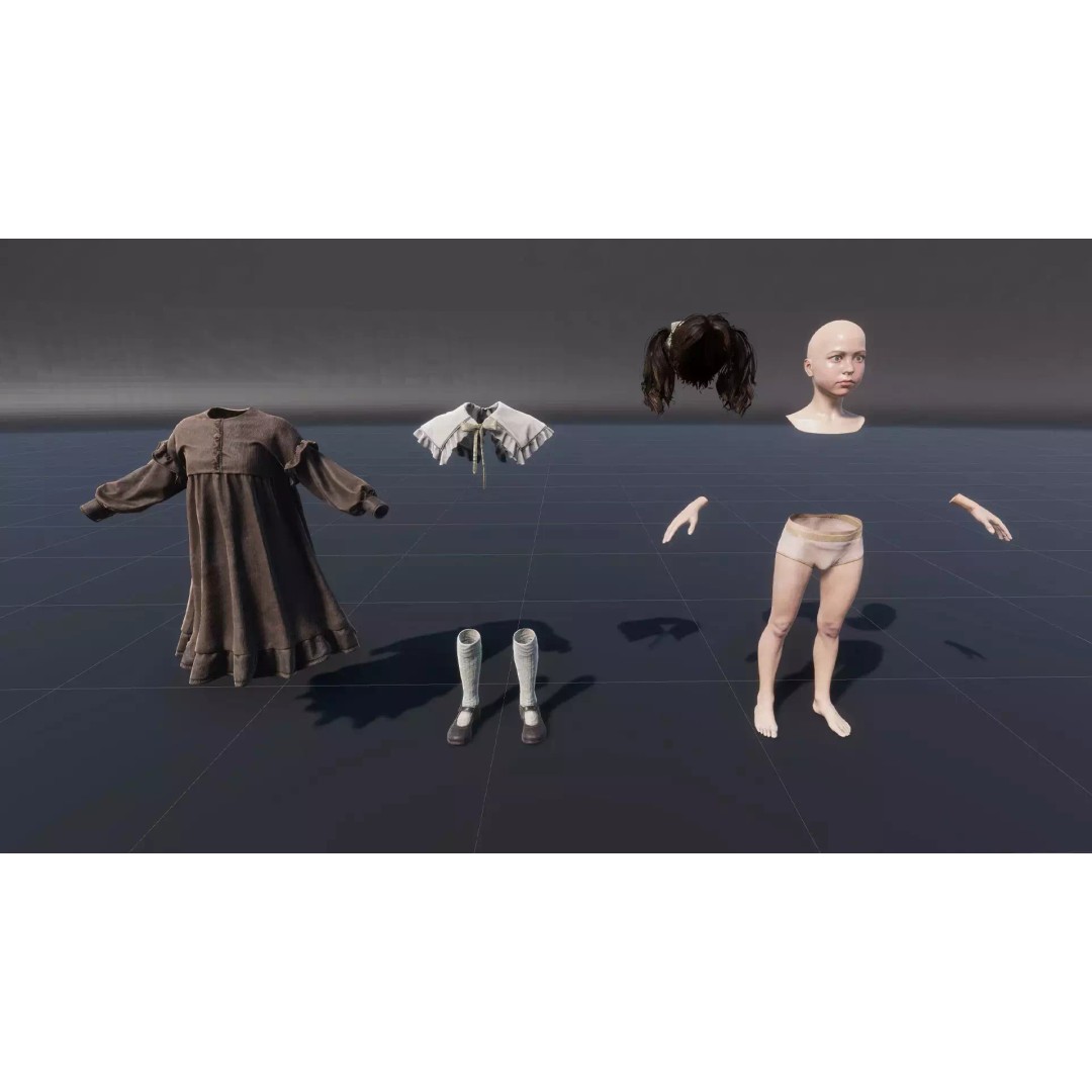 Little Girl 3D Model – Low Poly Character with Rigging and PBR Textures