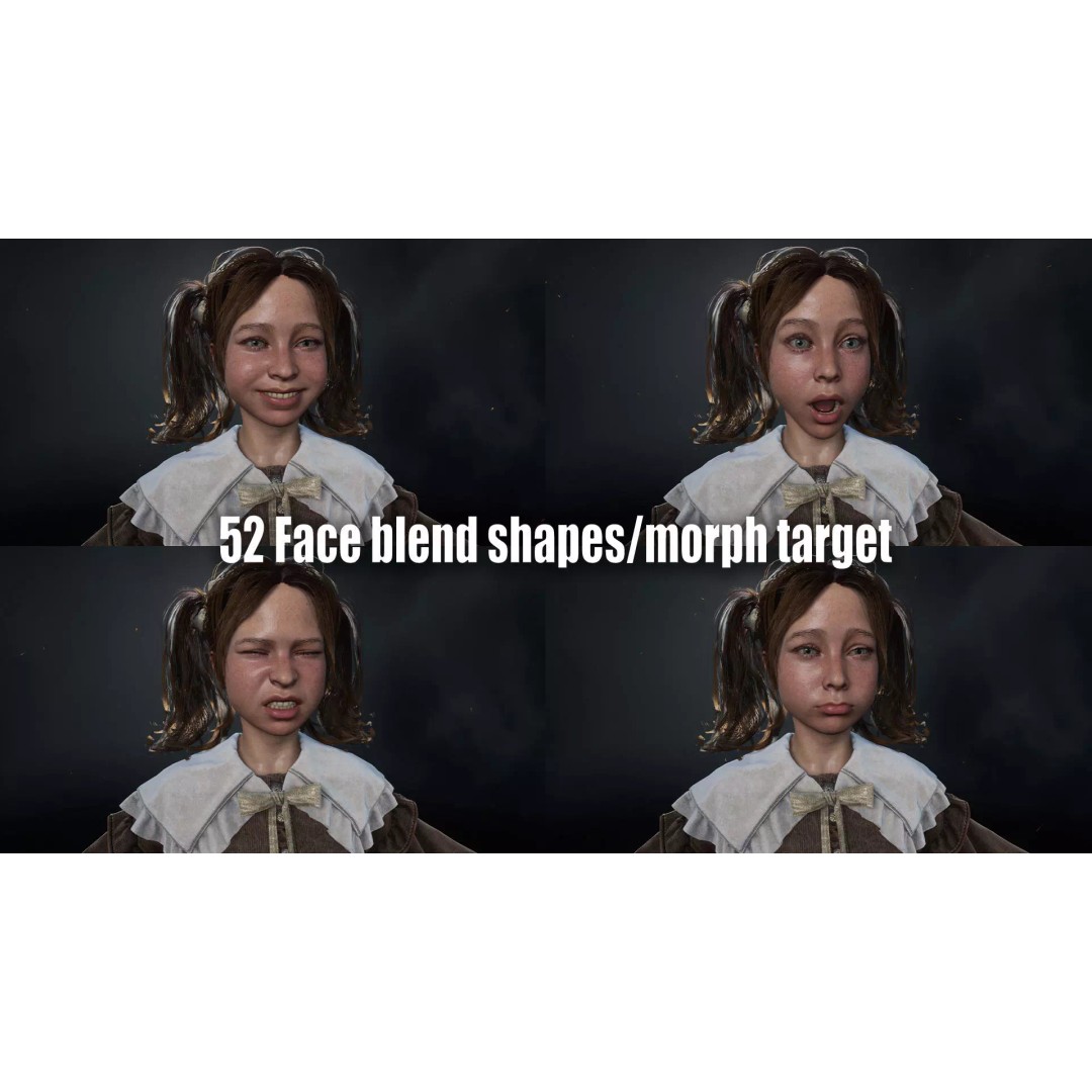 Little Girl 3D Model – Low Poly Character with Rigging and PBR Textures - View 12