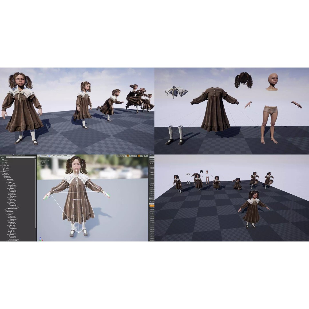 Little Girl 3D Model – Low Poly Character with Rigging and PBR Textures - View 13
