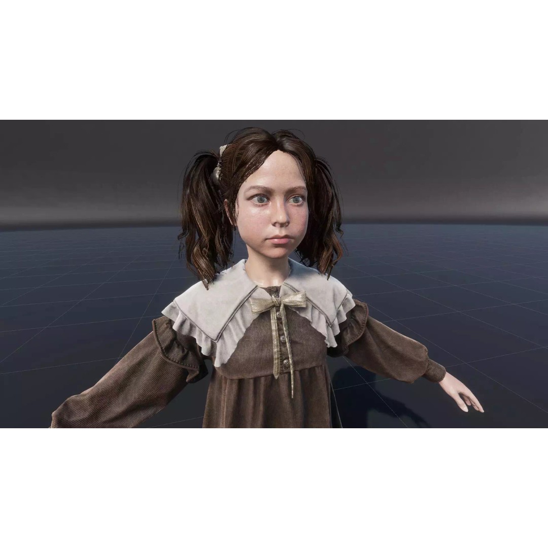 Little Girl 3D Model – Low Poly Character with Rigging and PBR Textures - View 14