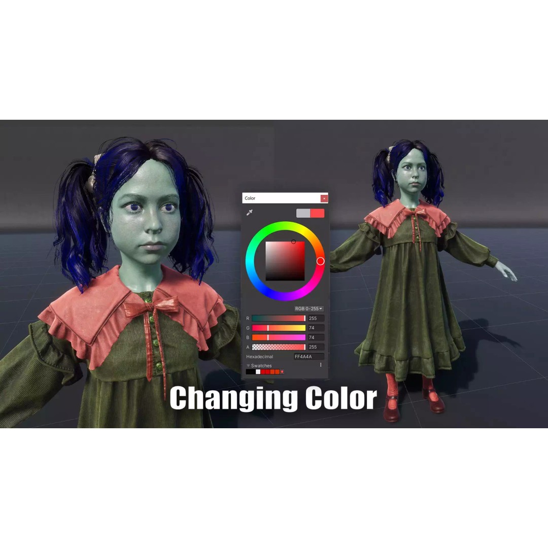 Little Girl 3D Model – Low Poly Character with Rigging and PBR Textures - View 17