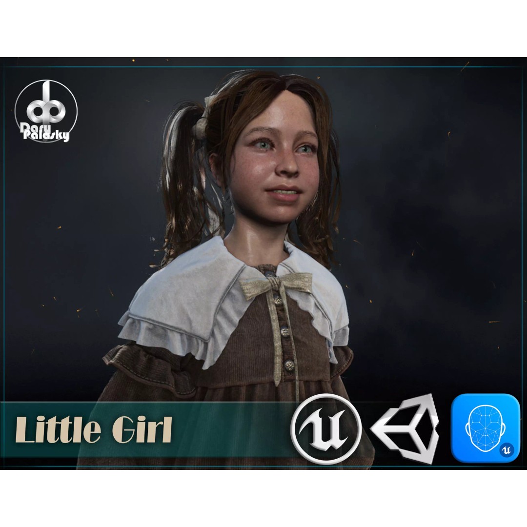 Little Girl 3D Model – Low Poly Character with Rigging and PBR Textures - View 2