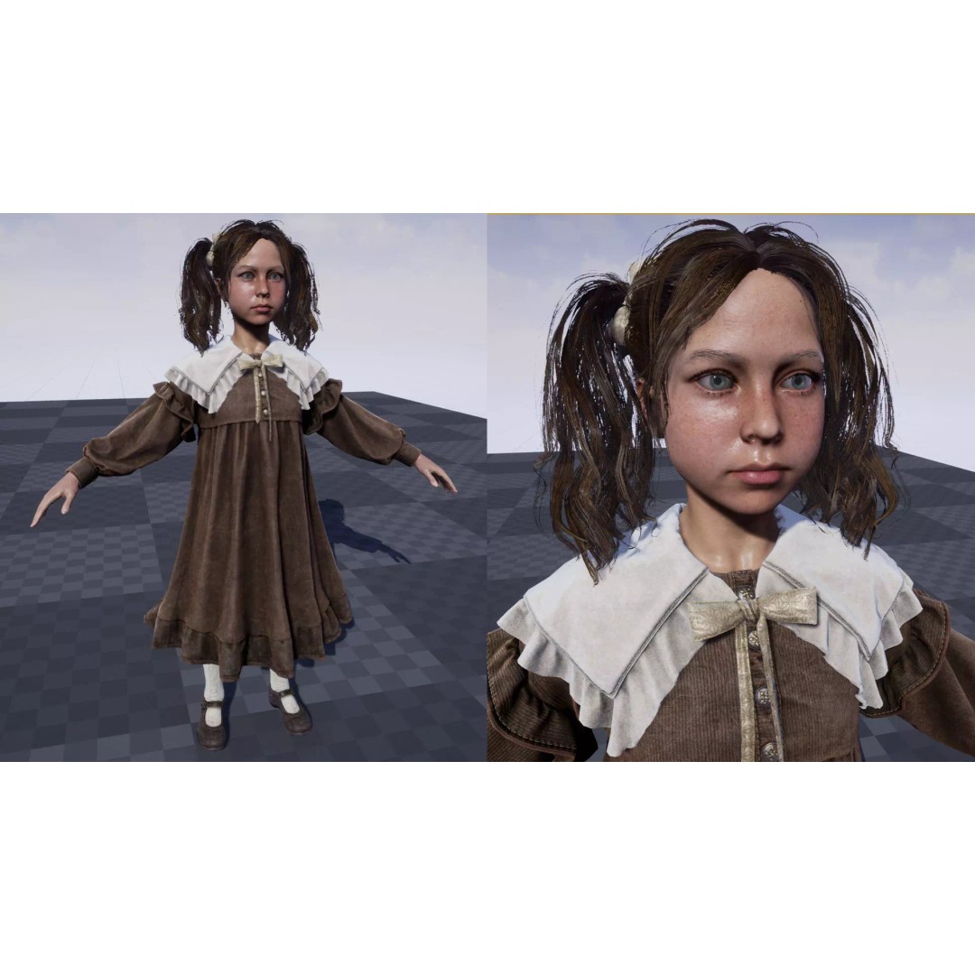 Little Girl 3D Model – Low Poly Character with Rigging and PBR Textures - View 9