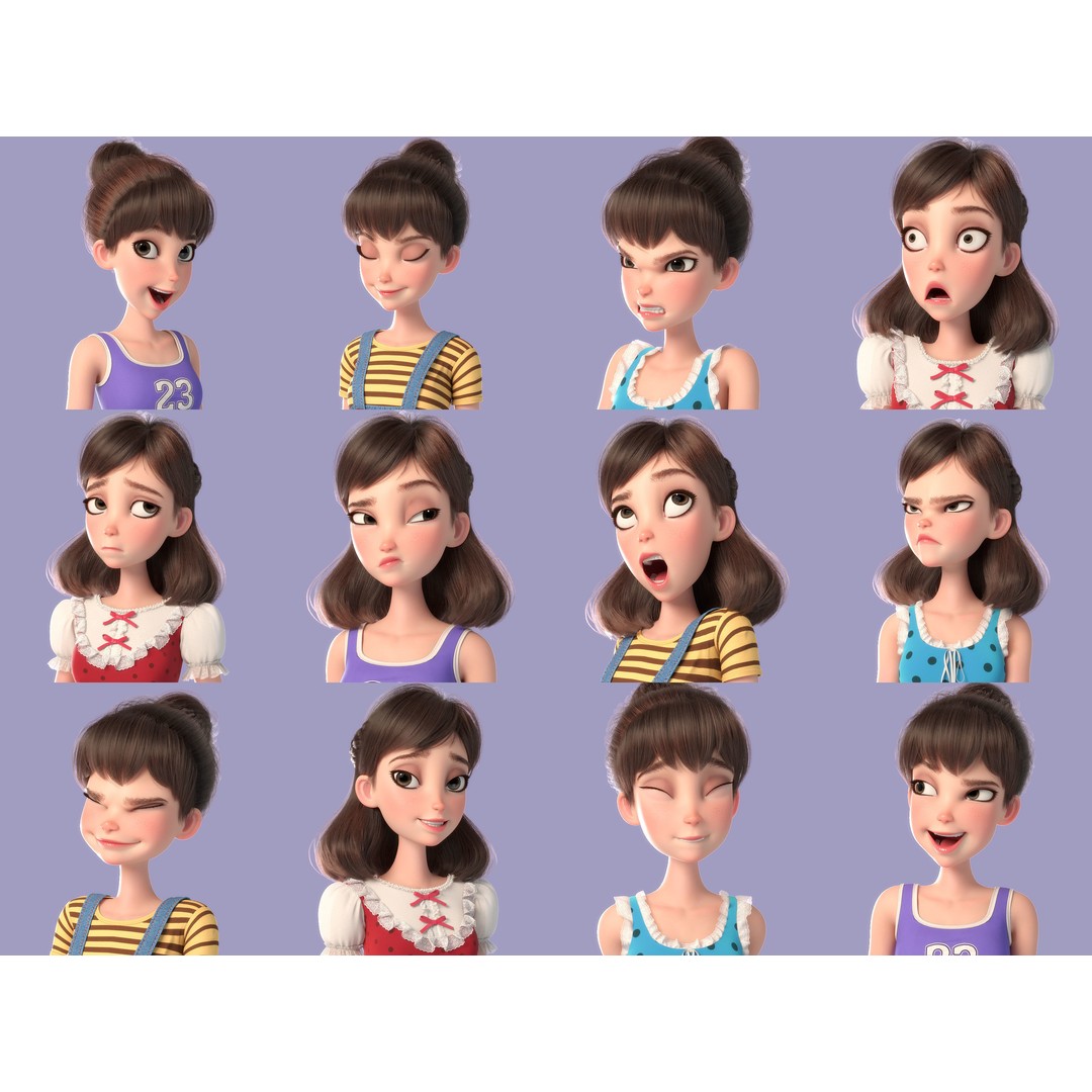 Cartoon Girl 3D Model – Rigged Character with PBR Textures, FBX - View 10