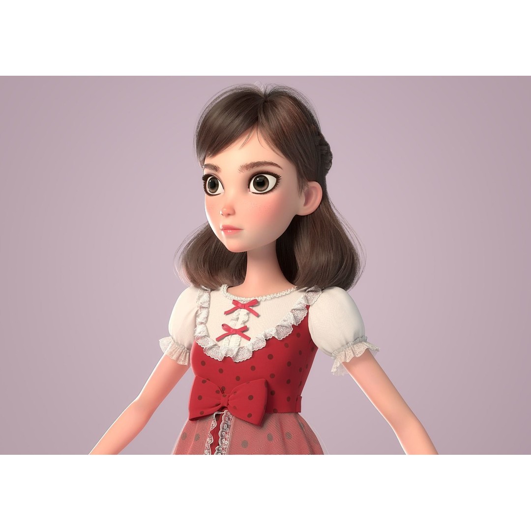 Cartoon Girl 3D Model – Rigged Character with PBR Textures, FBX - View 11