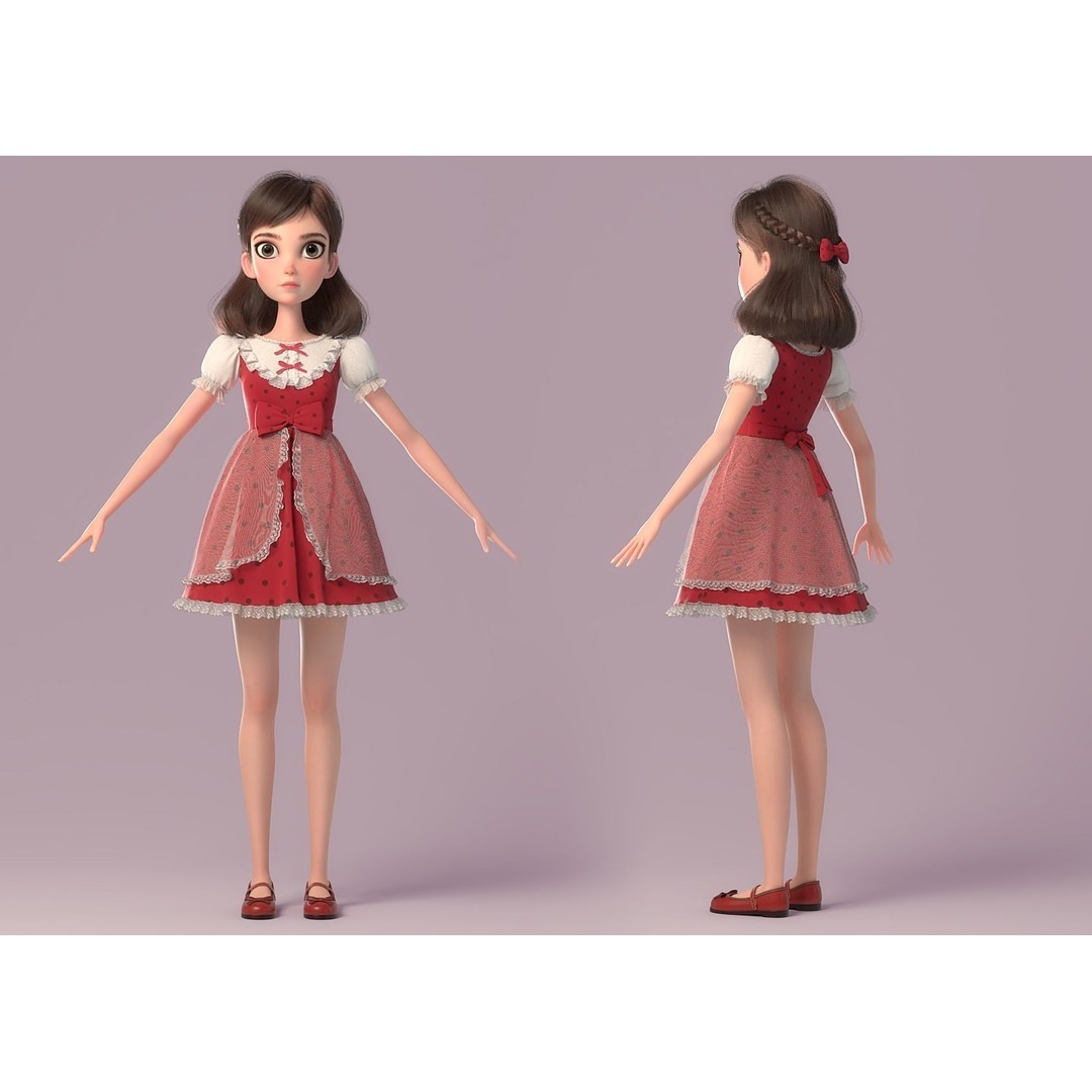 Cartoon Girl 3D Model – Rigged Character with PBR Textures, FBX - View 13