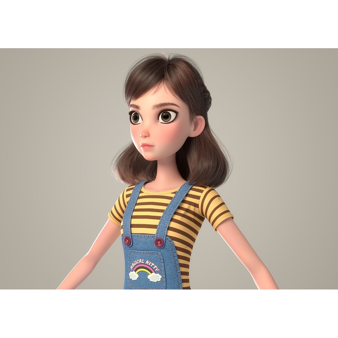Cartoon Girl 3D Model – Rigged Character with PBR Textures, FBX - View 15