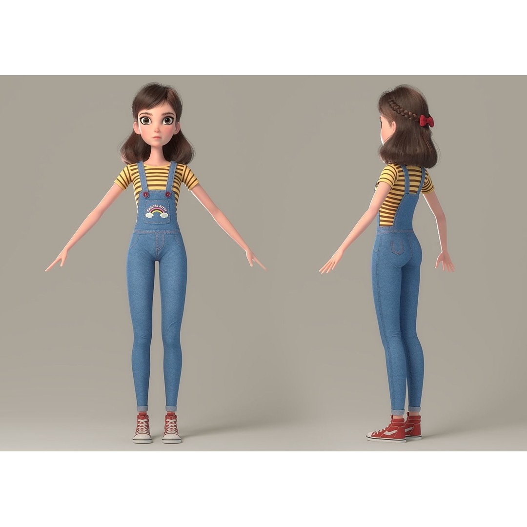 Cartoon Girl 3D Model – Rigged Character with PBR Textures, FBX - View 16