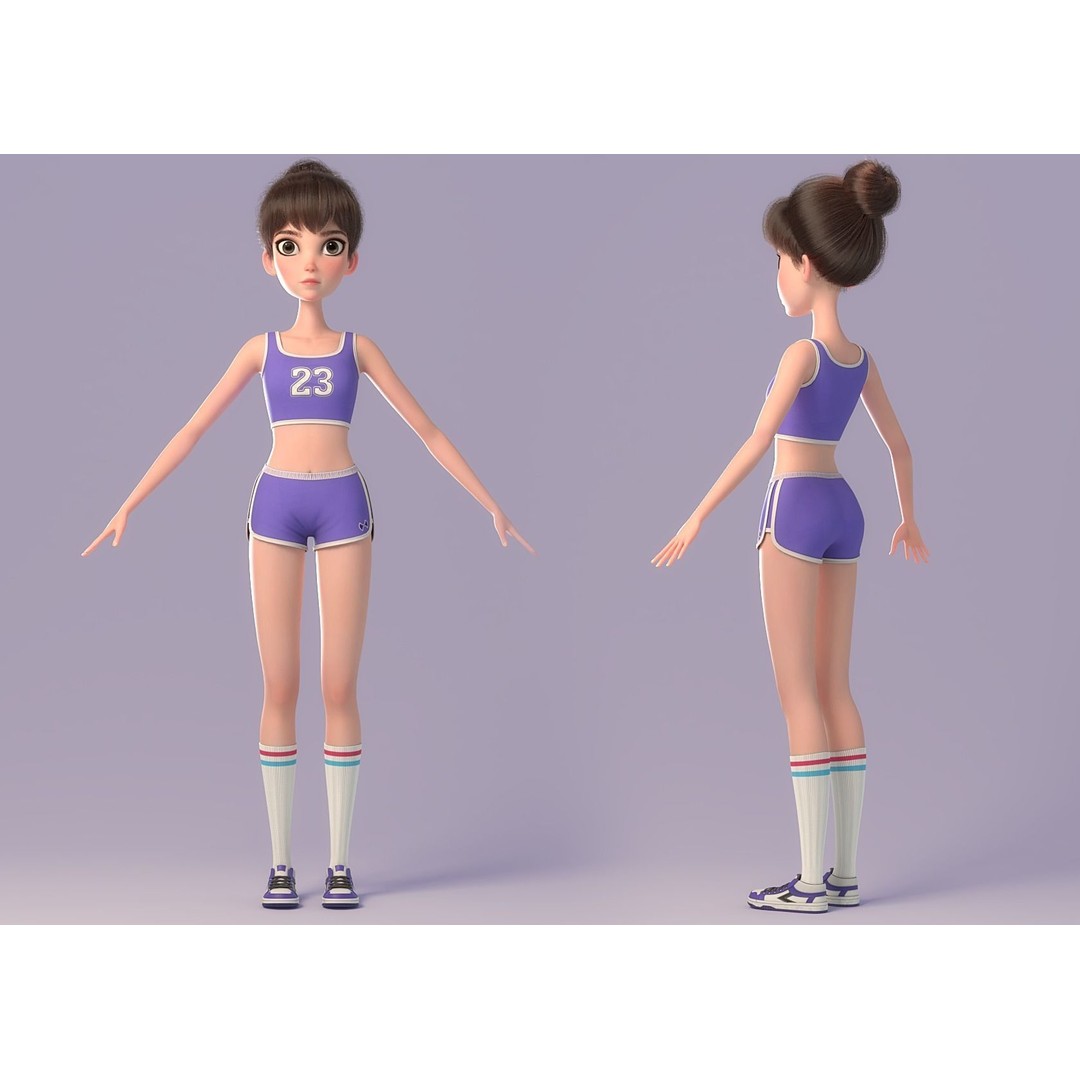 Cartoon Girl 3D Model – Rigged Character with PBR Textures, FBX - View 19