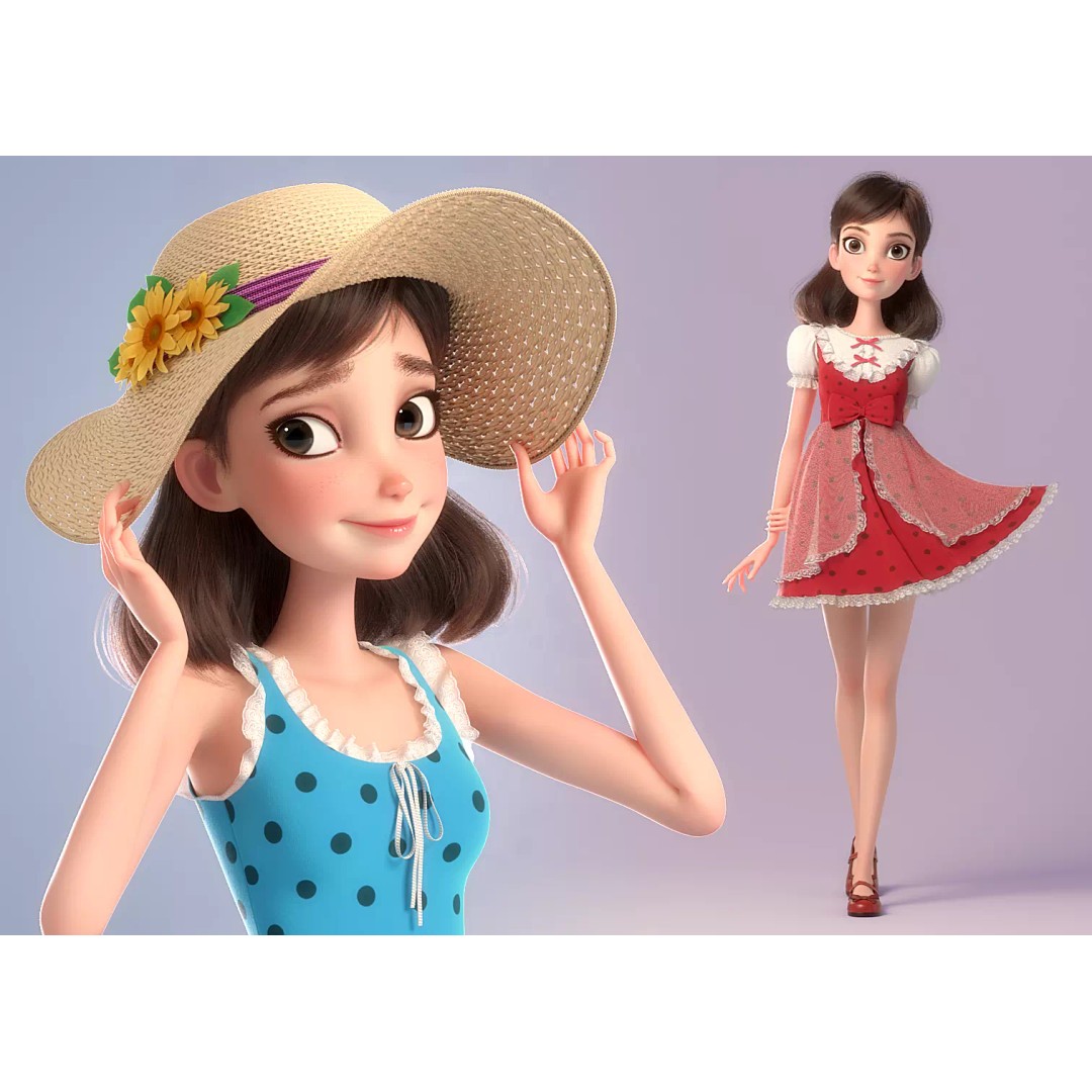 Cartoon Girl 3D Model – Rigged Character with PBR Textures, FBX - View 2
