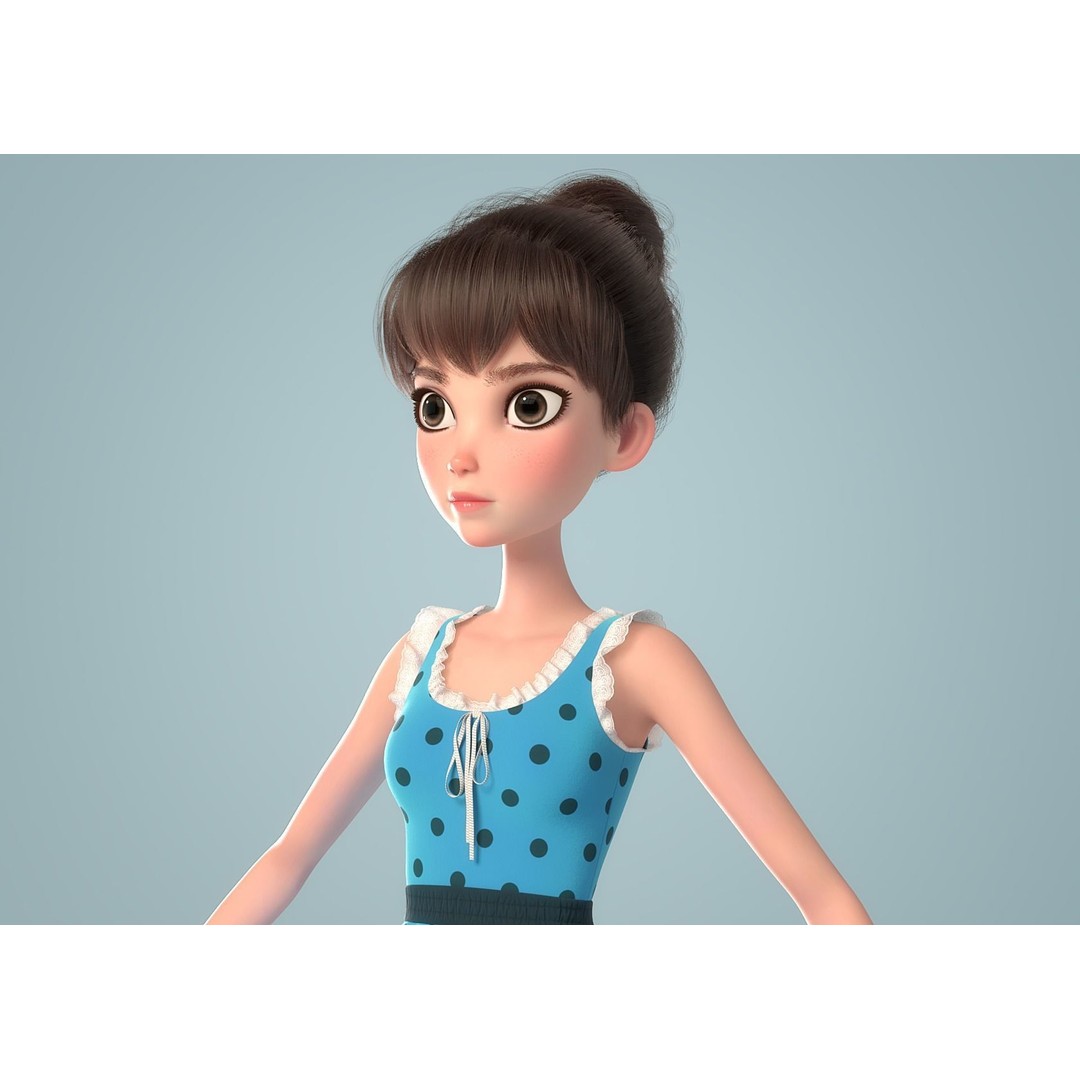 Cartoon Girl 3D Model – Rigged Character with PBR Textures, FBX - View 20