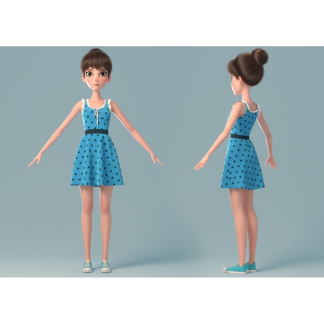 Cartoon Girl 3D Model – Rigged Character with PBR Textures, FBX - View 22