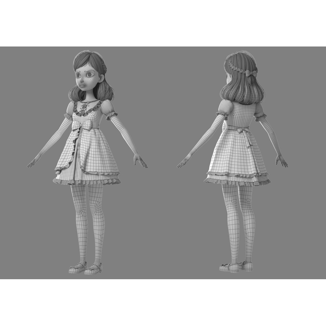 Cartoon Girl 3D Model – Rigged Character with PBR Textures, FBX - View 29
