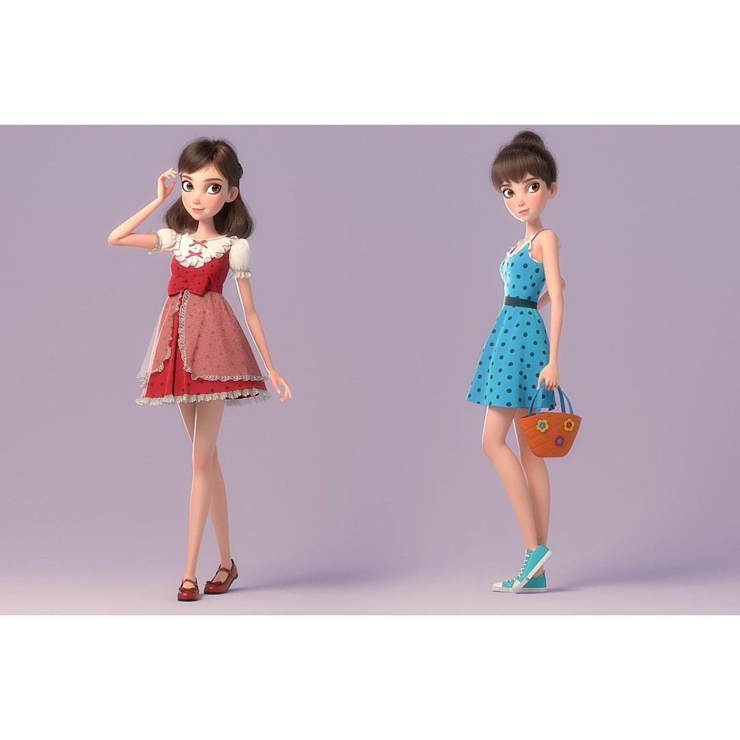 Cartoon Girl 3D Model – Rigged Character with PBR Textures, FBX - View 3