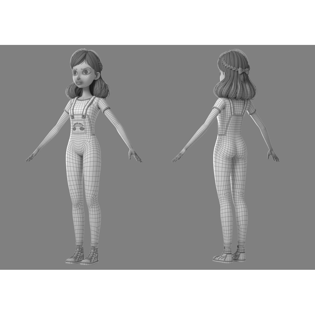 Cartoon Girl 3D Model – Rigged Character with PBR Textures, FBX - View 32