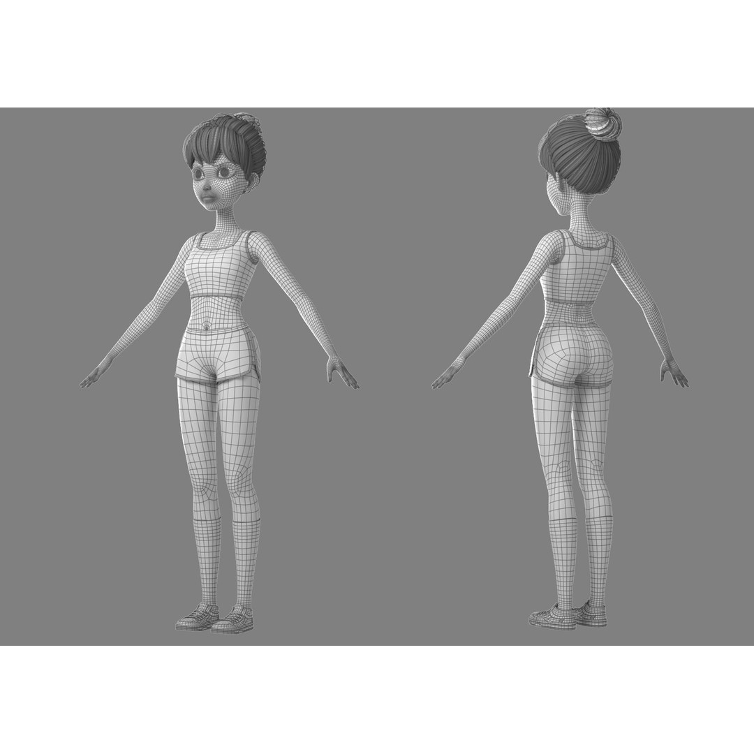 Cartoon Girl 3D Model – Rigged Character with PBR Textures, FBX - View 35