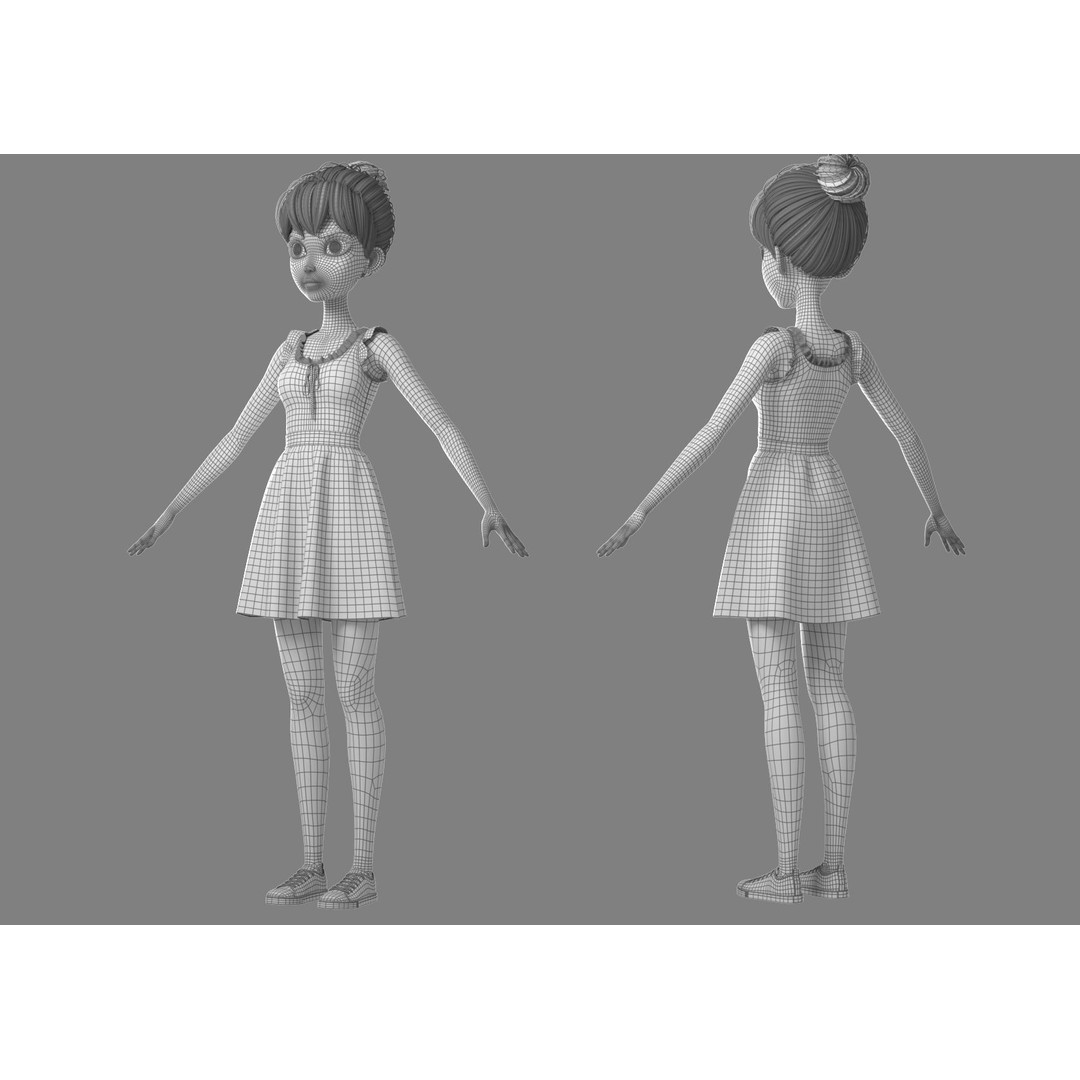 Cartoon Girl 3D Model – Rigged Character with PBR Textures, FBX - View 38