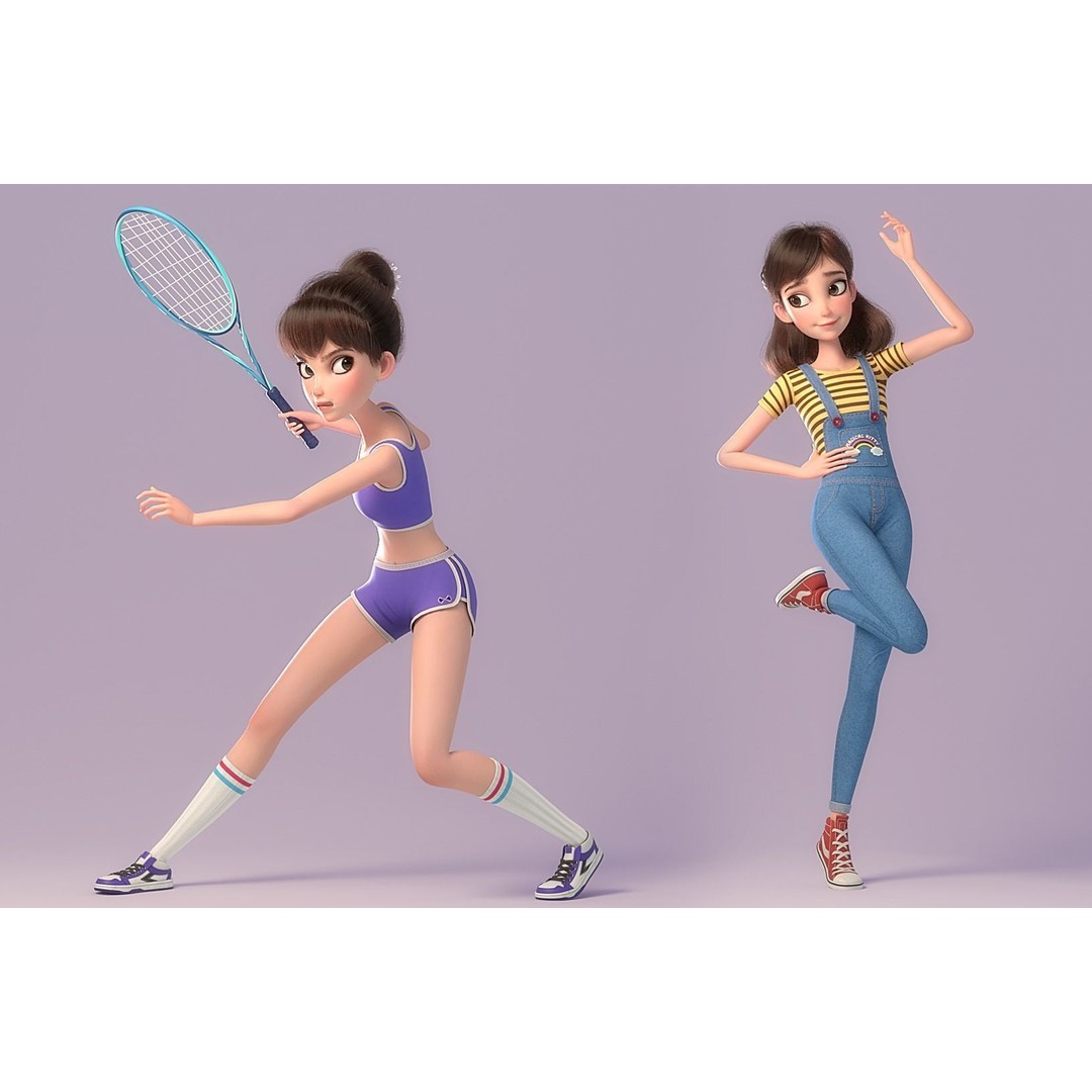 Cartoon Girl 3D Model – Rigged Character with PBR Textures, FBX - View 4