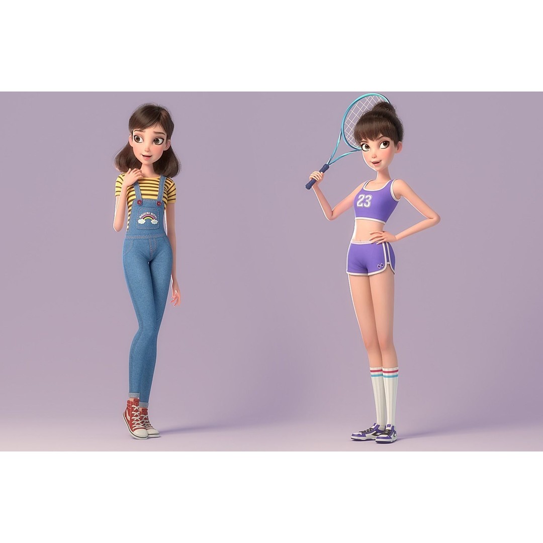 Cartoon Girl 3D Model – Rigged Character with PBR Textures, FBX - View 7