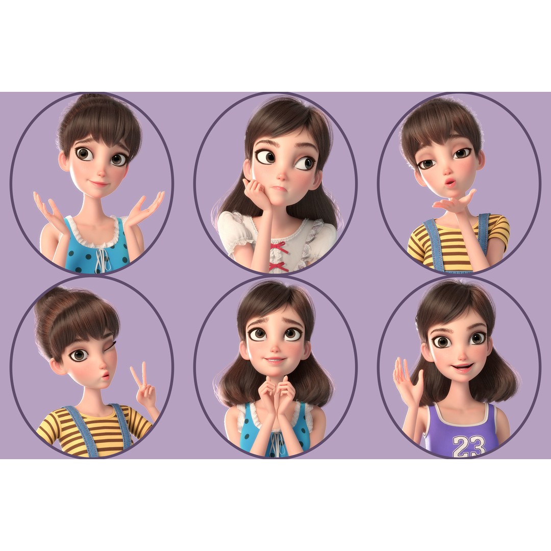 Cartoon Girl 3D Model – Rigged Character with PBR Textures, FBX - View 9