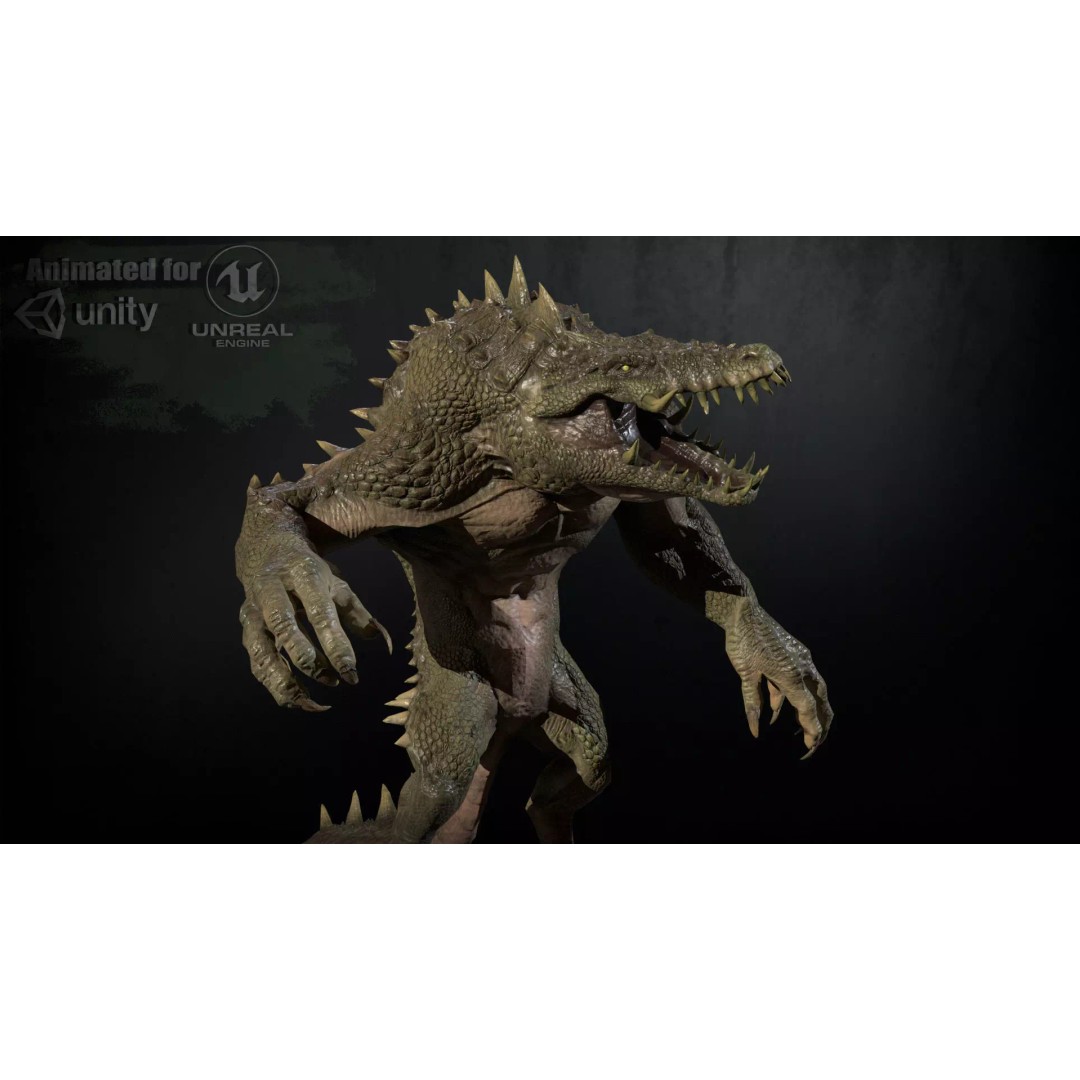 Mutant Crocodile 3D Model – Low Poly Rigged Character for Games - View 2