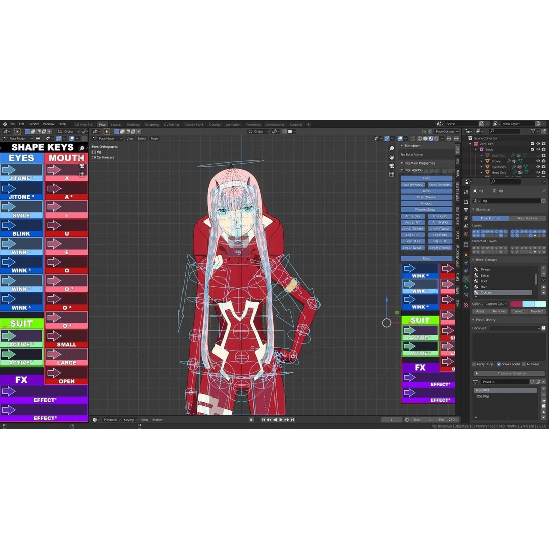 Zero Two 3D Model – Anime Character Rigged for Blender - View 11