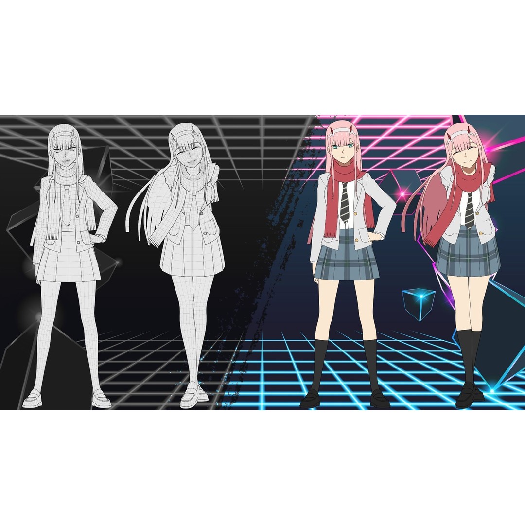 Zero Two 3D Model – Anime Character Rigged for Blender - View 12